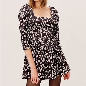 NWT For Love & Lemons Angelica Party Dress Mini Bow Print Black White M